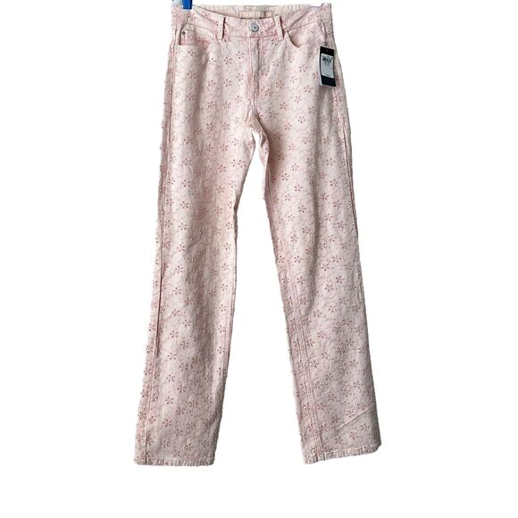 Guess Floridada Peach Jeans Pink Eyelet 1981 Straight Leg  28 - Picture 2 of 11